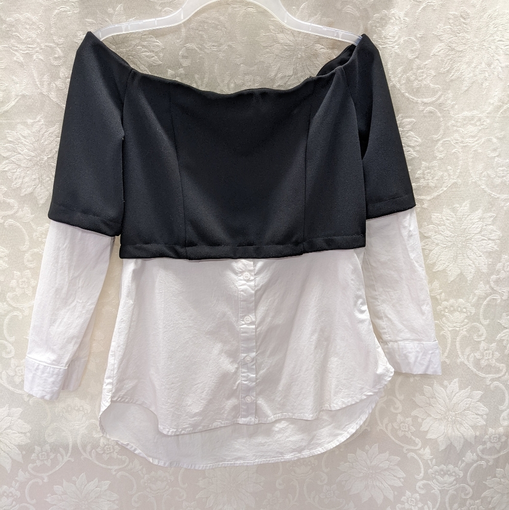 Do+Be Black & White Blouse Size M